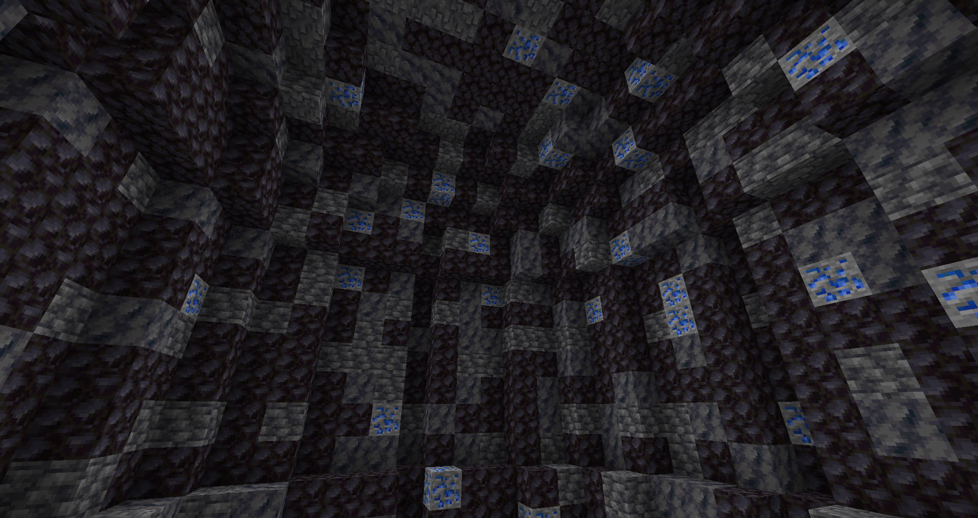 A Minecraft cave scattered with gem blocks