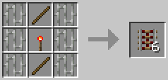 A crafting grid showing the recipe for Activator Rail