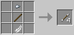 A crafting grid showing the recipe for Iron Arrow