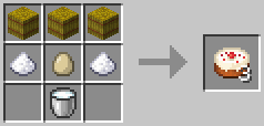 A crafting grid showing the recipe for Cake