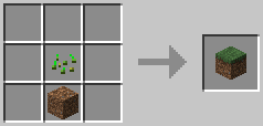A crafting grid showing the recipe for Grass Block
