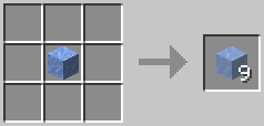 A crafting grid showing the recipe for Ice
