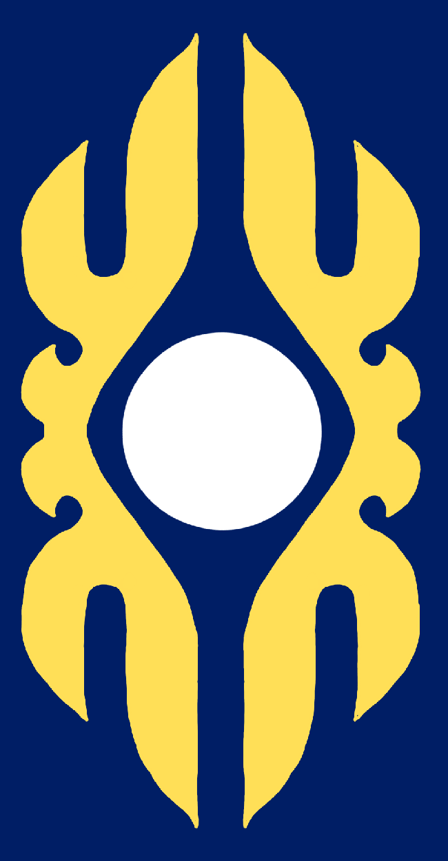 Entente Flag: Yellow symbol on a dark blue field and a white circle in the middle.